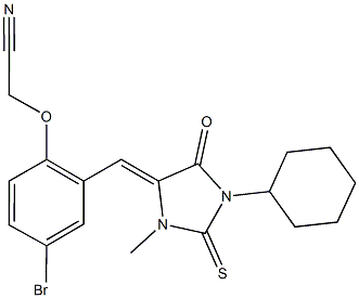 {4-bromo-2-[(1-cyclohexyl-3-methyl-5-oxo-2-thioxo-4-imidazolidinylidene)methyl]phenoxy}acetonitrile Struktur