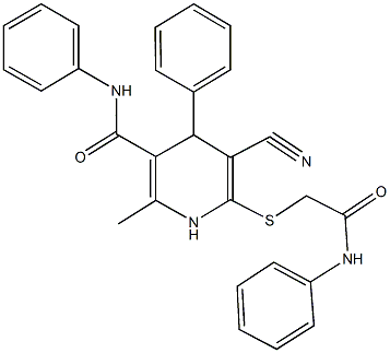 6-[(2-anilino-2-oxoethyl)sulfanyl]-5-cyano-2-methyl-N,4-diphenyl-1,4-dihydro-3-pyridinecarboxamide Struktur