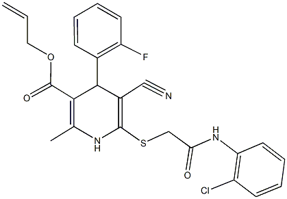 allyl 6-{[2-(2-chloroanilino)-2-oxoethyl]sulfanyl}-5-cyano-4-(2-fluorophenyl)-2-methyl-1,4-dihydro-3-pyridinecarboxylate Struktur