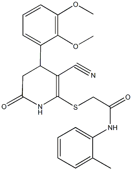 2-{[3-cyano-4-(2,3-dimethoxyphenyl)-6-oxo-1,4,5,6-tetrahydro-2-pyridinyl]sulfanyl}-N-(2-methylphenyl)acetamide Struktur