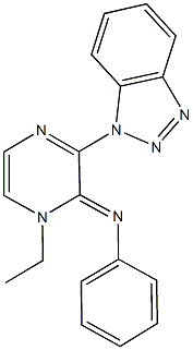 N-(3-(1H-1,2,3-benzotriazol-1-yl)-1-ethyl-2(1H)-pyrazinylidene)-N-phenylamine Struktur