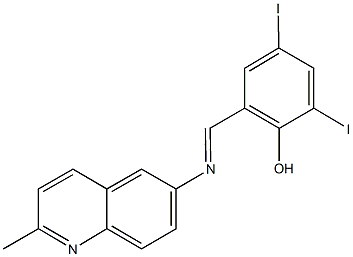 2,4-diiodo-6-{[(2-methyl-6-quinolinyl)imino]methyl}phenol Struktur