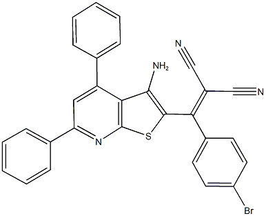 2-[(3-amino-4,6-diphenylthieno[2,3-b]pyridin-2-yl)(4-bromophenyl)methylene]malononitrile Struktur