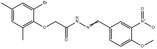 2-(2-bromo-4,6-dimethylphenoxy)-N'-{3-nitro-4-methoxybenzylidene}acetohydrazide Struktur