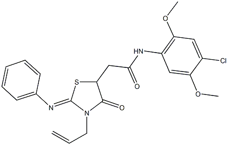 2-[3-allyl-4-oxo-2-(phenylimino)-1,3-thiazolidin-5-yl]-N-(4-chloro-2,5-dimethoxyphenyl)acetamide Struktur