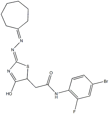 N-(4-bromo-2-fluorophenyl)-2-[2-(cycloheptylidenehydrazono)-4-hydroxy-2,5-dihydro-1,3-thiazol-5-yl]acetamide Struktur