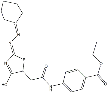 ethyl 4-({[2-(cyclohexylidenehydrazono)-4-hydroxy-2,5-dihydro-1,3-thiazol-5-yl]acetyl}amino)benzoate Struktur