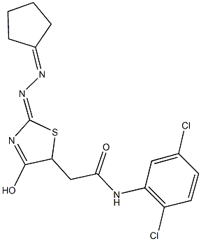 2-[2-(cyclopentylidenehydrazono)-4-hydroxy-2,5-dihydro-1,3-thiazol-5-yl]-N-(2,5-dichlorophenyl)acetamide Struktur