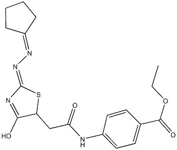 ethyl 4-({[2-(cyclopentylidenehydrazono)-4-hydroxy-2,5-dihydro-1,3-thiazol-5-yl]acetyl}amino)benzoate Struktur