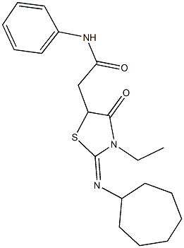 2-[2-(cycloheptylimino)-3-ethyl-4-oxo-1,3-thiazolidin-5-yl]-N-phenylacetamide Struktur