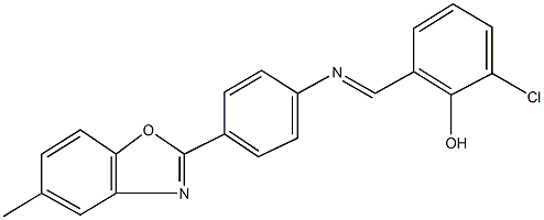 2-chloro-6-({[4-(5-methyl-1,3-benzoxazol-2-yl)phenyl]imino}methyl)phenol Struktur