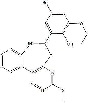 4-bromo-2-ethoxy-6-[3-(methylsulfanyl)-6,7-dihydro[1,2,4]triazino[5,6-d][3,1]benzoxazepin-6-yl]phenol Struktur