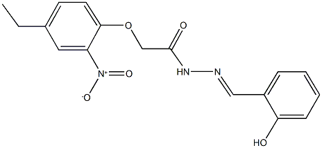 2-{4-ethyl-2-nitrophenoxy}-N'-(2-hydroxybenzylidene)acetohydrazide Struktur