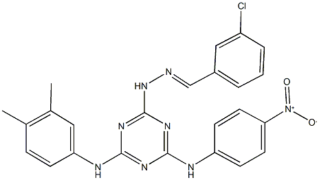 3-chlorobenzaldehyde (4-(3,4-dimethylanilino)-6-{4-nitroanilino}-1,3,5-triazin-2-yl)hydrazone Struktur