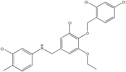 3-chloro-N-{3-chloro-4-[(2,4-dichlorobenzyl)oxy]-5-ethoxybenzyl}-4-methylaniline Struktur