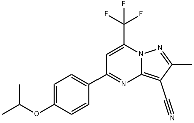 5-(4-isopropoxyphenyl)-2-methyl-7-(trifluoromethyl)pyrazolo[1,5-a]pyrimidine-3-carbonitrile Struktur