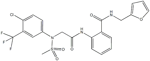 2-({[4-chloro(methylsulfonyl)-3-(trifluoromethyl)anilino]acetyl}amino)-N-(2-furylmethyl)benzamide Struktur