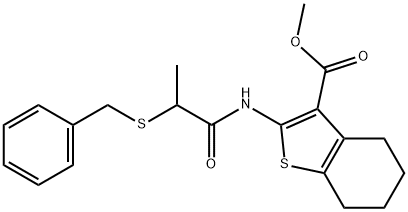 methyl 2-{[2-(benzylsulfanyl)propanoyl]amino}-4,5,6,7-tetrahydro-1-benzothiophene-3-carboxylate Struktur