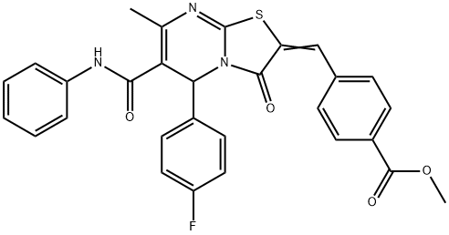 methyl 4-[(6-(anilinocarbonyl)-5-(4-fluorophenyl)-7-methyl-3-oxo-5H-[1,3]thiazolo[3,2-a]pyrimidin-2(3H)-ylidene)methyl]benzoate Struktur