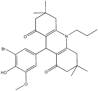 9-(3-bromo-4-hydroxy-5-methoxyphenyl)-3,3,6,6-tetramethyl-10-propyl-3,4,6,7,9,10-hexahydro-1,8(2H,5H)-acridinedione Struktur