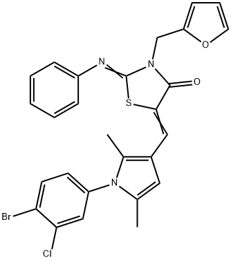 5-{[1-(4-bromo-3-chlorophenyl)-2,5-dimethyl-1H-pyrrol-3-yl]methylene}-3-(2-furylmethyl)-2-(phenylimino)-1,3-thiazolidin-4-one Struktur