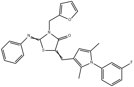 5-{[1-(3-fluorophenyl)-2,5-dimethyl-1H-pyrrol-3-yl]methylene}-3-(2-furylmethyl)-2-(phenylimino)-1,3-thiazolidin-4-one Struktur