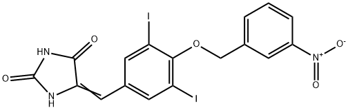 5-[4-({3-nitrobenzyl}oxy)-3,5-diiodobenzylidene]imidazolidine-2,4-dione Struktur