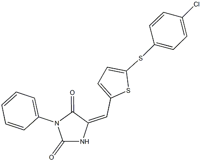 5-({5-[(4-chlorophenyl)sulfanyl]thien-2-yl}methylene)-3-phenylimidazolidine-2,4-dione Struktur