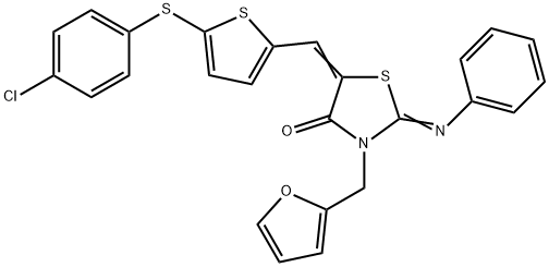 5-({5-[(4-chlorophenyl)sulfanyl]thien-2-yl}methylene)-3-(2-furylmethyl)-2-(phenylimino)-1,3-thiazolidin-4-one Struktur