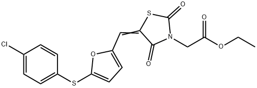 ethyl [5-({5-[(4-chlorophenyl)sulfanyl]-2-furyl}methylene)-2,4-dioxo-1,3-thiazolidin-3-yl]acetate Struktur