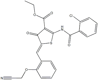 ethyl 2-[(2-chlorobenzoyl)amino]-5-[2-(cyanomethoxy)benzylidene]-4-oxo-4,5-dihydrothiophene-3-carboxylate Struktur