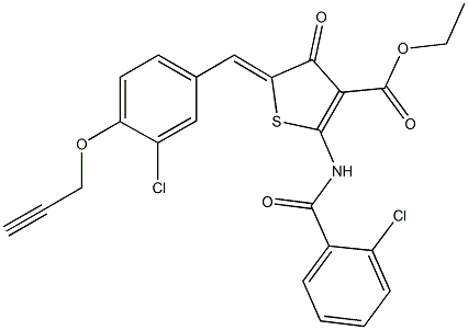 ethyl 2-[(2-chlorobenzoyl)amino]-5-[3-chloro-4-(2-propynyloxy)benzylidene]-4-oxo-4,5-dihydro-3-thiophenecarboxylate Struktur