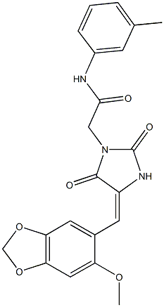 2-{4-[(6-methoxy-1,3-benzodioxol-5-yl)methylene]-2,5-dioxo-1-imidazolidinyl}-N-(3-methylphenyl)acetamide Struktur