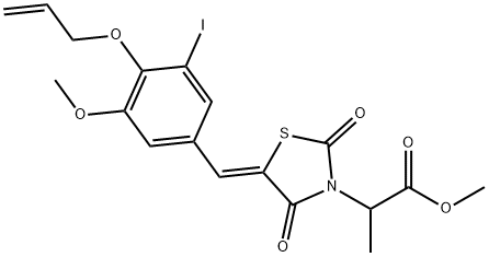 methyl 2-{5-[4-(allyloxy)-3-iodo-5-methoxybenzylidene]-2,4-dioxo-1,3-thiazolidin-3-yl}propanoate Struktur