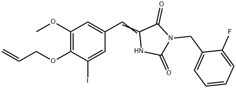 5-[4-(allyloxy)-3-iodo-5-methoxybenzylidene]-3-(2-fluorobenzyl)-2,4-imidazolidinedione Struktur