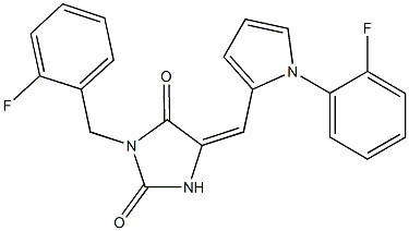 3-(2-fluorobenzyl)-5-{[1-(2-fluorophenyl)-1H-pyrrol-2-yl]methylene}-2,4-imidazolidinedione Struktur