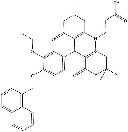 3-(9-[3-ethoxy-4-(1-naphthylmethoxy)phenyl]-3,3,6,6-tetramethyl-1,8-dioxo-2,3,4,5,6,7,8,9-octahydro-10(1H)-acridinyl)propanoic acid Struktur