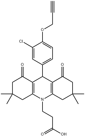 3-(9-[3-chloro-4-(2-propynyloxy)phenyl]-3,3,6,6-tetramethyl-1,8-dioxo-2,3,4,5,6,7,8,9-octahydro-10(1H)-acridinyl)propanoic acid Struktur