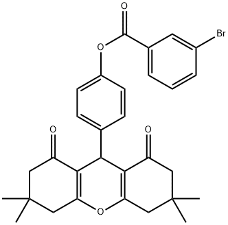 4-(3,3,6,6-tetramethyl-1,8-dioxo-2,3,4,5,6,7,8,9-octahydro-1H-xanthen-9-yl)phenyl 3-bromobenzoate Struktur