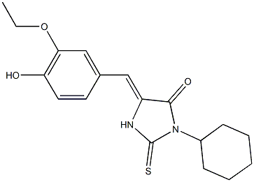 3-cyclohexyl-5-(3-ethoxy-4-hydroxybenzylidene)-2-thioxo-4-imidazolidinone Struktur