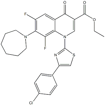 ethyl 7-(1-azepanyl)-1-[4-(4-chlorophenyl)-1,3-thiazol-2-yl]-6,8-difluoro-4-oxo-1,4-dihydro-3-quinolinecarboxylate Struktur