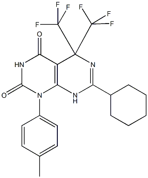 7-cyclohexyl-1-(4-methylphenyl)-5,5-bis(trifluoromethyl)-5,8-dihydropyrimido[4,5-d]pyrimidine-2,4(1H,3H)-dione Struktur