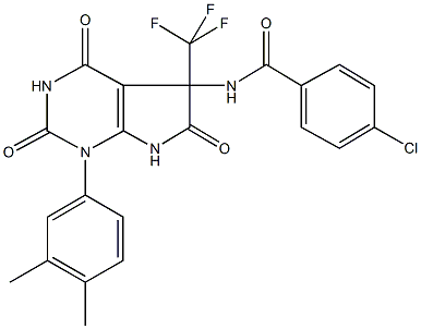 4-chloro-N-[1-(3,4-dimethylphenyl)-2,4,6-trioxo-5-(trifluoromethyl)-2,3,4,5,6,7-hexahydro-1H-pyrrolo[2,3-d]pyrimidin-5-yl]benzamide Struktur