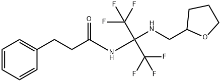 3-phenyl-N-[2,2,2-trifluoro-1-[(tetrahydro-2-furanylmethyl)amino]-1-(trifluoromethyl)ethyl]propanamide Struktur