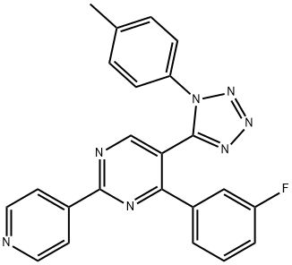 4-(3-fluorophenyl)-5-[1-(4-methylphenyl)-1H-tetraazol-5-yl]-2-(4-pyridinyl)pyrimidine Struktur