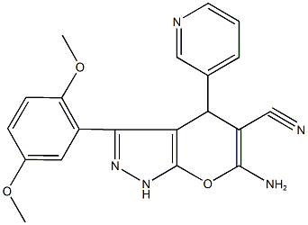 6-amino-3-(2,5-dimethoxyphenyl)-4-(3-pyridinyl)-1,4-dihydropyrano[2,3-c]pyrazole-5-carbonitrile Struktur