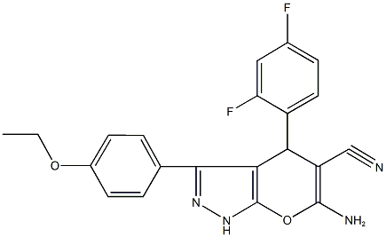 6-amino-4-(2,4-difluorophenyl)-3-(4-ethoxyphenyl)-1,4-dihydropyrano[2,3-c]pyrazole-5-carbonitrile Struktur