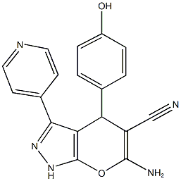 6-amino-4-(4-hydroxyphenyl)-3-(4-pyridinyl)-1,4-dihydropyrano[2,3-c]pyrazole-5-carbonitrile Struktur