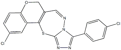 2-chloro-10-(4-chlorophenyl)-6H-chromeno[3,4-f][1,2,4]triazolo[3,4-b][1,3,4]thiadiazepine Struktur