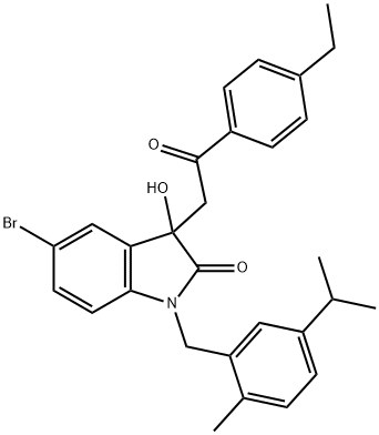 5-bromo-3-[2-(4-ethylphenyl)-2-oxoethyl]-3-hydroxy-1-(5-isopropyl-2-methylbenzyl)-1,3-dihydro-2H-indol-2-one Struktur